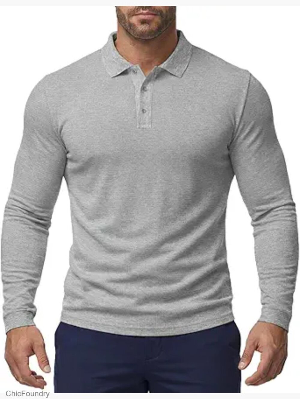 Long Sleeve Waffle Knit Polo Shirt Textured Collared Pullover Athletic Fit Golf